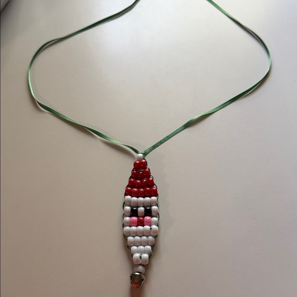 Handmade Beaded Santa Necklace
